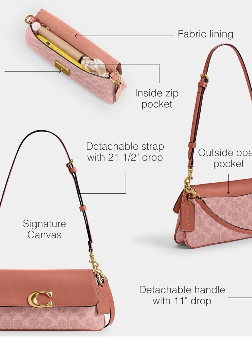 COACH Women's Jet Shoulder Bag and card holder wallet, 2 straps and dust bag - Picture 4 of 11